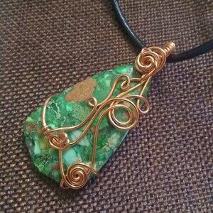 Chunky! Green Sea Sediment Jasper Pendant w. Leather Cord 20"! New Fall Jewelry!